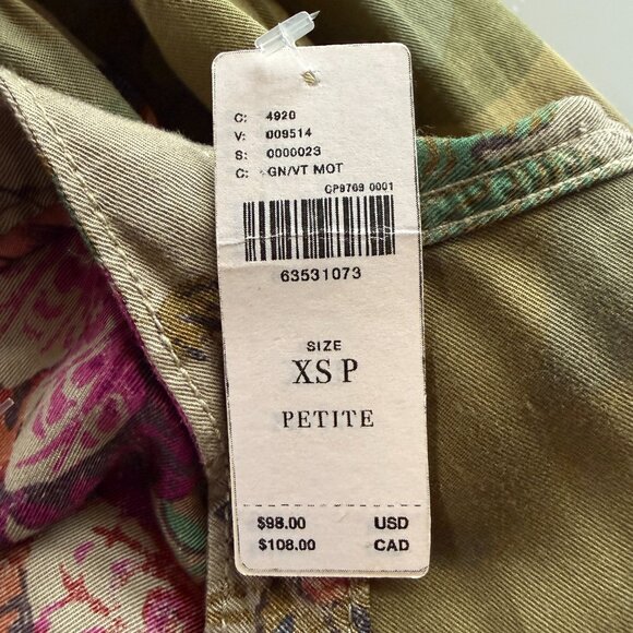 Pilcro by Anthropologie green pink floral camo button down shirt size XSP - Picture 10 of 13